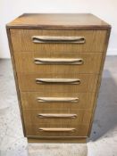 A G-Plan Fresco teak six drawer tall boy chest, 56 cm x 45 cm x 103 cm.