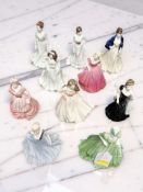 Ten miniature Coalport lady figures