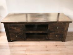 A contemporary stained hardwood entertainment / TV cabinet, 130 cm x 50 cm x 50 cm.
