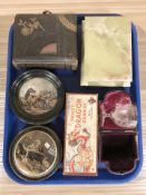 A Victorian leather bound photo album, an onyx trinket box,