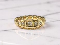 An antique 18ct gold five stone diamond ring, size N CONDITION REPORT: 2.