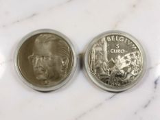 Two identical 1996 Belgium 5 Euro Coins,
