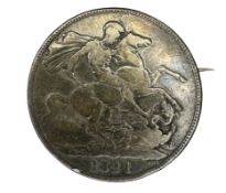 A George IV silver crown 1821, mounted as a brooch, gross 28.