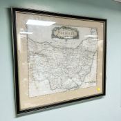 Morden (Robert) : Map of Suffolk, engraving with hand colouring, 350 mm x 410 mm, framed and glazed.