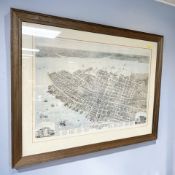 A reproduction map depicting a bird's eye view of the city of Charlston, South Carolina, in 1872,