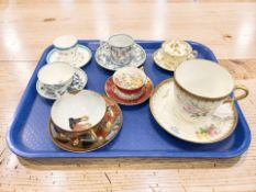 An interesting selection of seven cup & saucer china duo sets, examples by Paragon Fine Bone China,