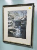 Robert Turnbull : Study of a waterfall, colour chalks, signed lower left, 37 cm x 27 cm.