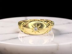An antique 18ct gold gypsy-set diamond ring, size P/Q CONDITION REPORT: 2.