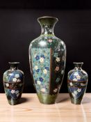 Three Japanese cloisonne enamel baluster vases circa 1900, tallest 30 cm.