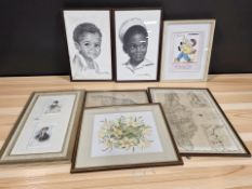 A group of pictures and prints, watercolour still life studies,