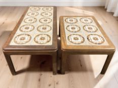 Two 20th century teak and tile inset tables, the largest 112 cm long.