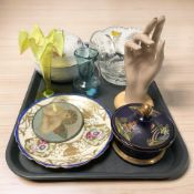 A Hungarian Hollohaza porcelain bowl and cover, a lead crystal fruit bowl,