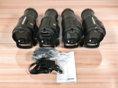 Four Profoto model B1X battery powered flash units, with user guides and two leads.