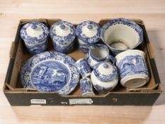 A group of Coalport Willow pattern items including tea caddies, planter, etc.