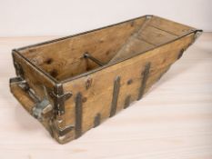A 19th century pine and metal bound grain scoop, length 80 cm.