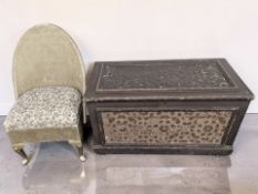 An antique painted blanket box and a gilt loom chair.