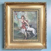 Continental School : Diana the Huntress with hounds and spear, oil on canvas, indistinctly signed,
