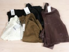 A Bershka burgundy leather jacket size L, a Pull & Bear jacket size M, two Yours cardigans,