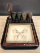 A group of wooden elephant ornaments, similar gazelle figure,