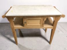 A Victorian pine washstand with white marble top, width 92 cm.