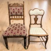 An Edwardian inlaid mahogany occasional chair and a further reproduction chair.