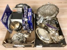 A collection of EPNS and stainless steel wares, ice cooler, candelabrum, serving dishes, tea set,