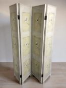 A painted four fold screen, each panel 40 cm x 180 cm.