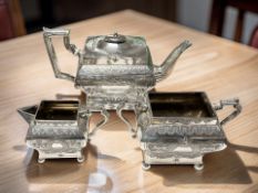 An engraved EPNS three piece tea service.