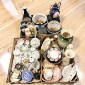 A large quantity of Victorian and later ceramics, transfer printed vases and jardinieres, tea china,