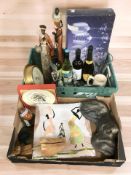 Several bottles of wine and Prosecco, drinking glasses, African figures, ceramics, etc.