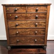 A Victorian mahogany six drawer chest, 124 cm x 56 cm x 141 cm.