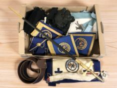A group of Masonic regalia including a cruciform dress sword.
