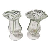 A pair of late Victorian Stuart & Sons glass vases with green trailing decoration, height 10.5 cm.