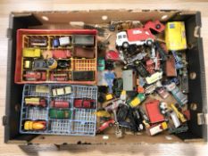 A collection of 20th century playworn die cast cars and other vehicles including Lone Star, Corgi,