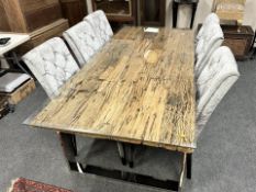 A contemporary Barker & Stonehouse driftwood rectangular dining table on polished chrome supports