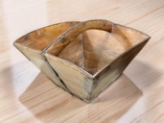 A wood and metal bound produce basket, width 33 cm.