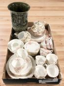 A glazed pottery planter and a quantity of floral decorated tea china.