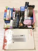 A quantity of board games, puzzles, home electricals, Dimplex radiator in box.