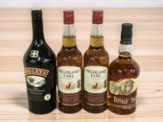 Two bottles of Highland Earl Special Reserve blended scotch whisky aged three years, 40% vol, 70cl,