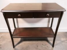 A reproduction two drawer side table, width 83 cm, and a mahogany five drawer chest.