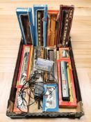 Hornby, Airfix and Mainline rolling stock including passenger cars and wagons.