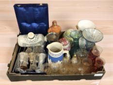 A set of EPNS goblets in case, various drinking glasses, Chinese ginger jars,
