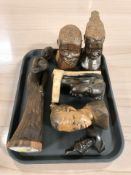 A group of African and other carved hardwood busts and figures.