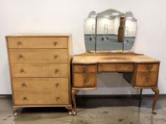 A 20th century walnut mirror back dressing table on cabriole legs, width 116 cm,