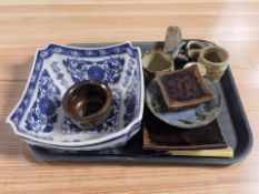 A group of studio pottery wares including Michael Leach, a Ken Edwards signed bottle and stopper,