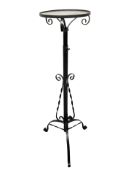 A wrought metal and glass inset jardiniere plant stand, height 110 cm.