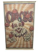 A vintage-style canvas Circus print, on wooden hanging poles, 101 cm x 168 cm.