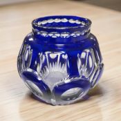 A blue flash cut crystal globular vase, height 16 cm.