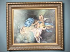 Continental School : Study of cherubs, oil on canvas, indistinctly signed, 50 cm x 39 cm.