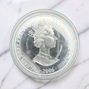 A 2006 Falkland Islands silver crown commemorating Lord Nelson, weight 28.28 g, in capsule.